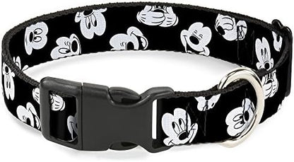 Buckle-Down Plastic Clip Collar - Mickey Mouse Expressions Scattered Black/White - 1" Wide - Fits 11-17" Neck - Medium