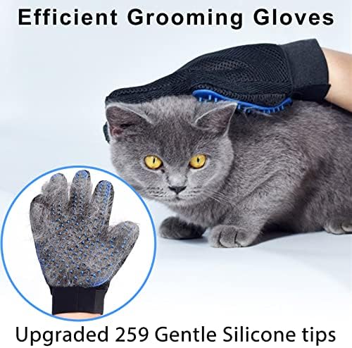 Cat Grooming Glove Brush, Pet Hair Remover Tool, 1 Pair Reusable Dog Hair Fur Remover for Carpet, Furniture, Couch, Clothes, Eco-Friendly and High efficiency (Blue)