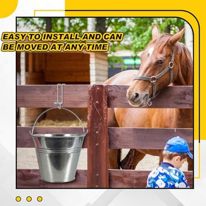 Hicarer 2 Pack Horse Feed Bucket Hooks Metal Water Holder Hanger, Silver