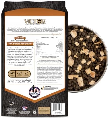 VICTOR Raw Kibble Blend - Farm Chicken Freeze-Dried Dry Dog Food, 4 lb