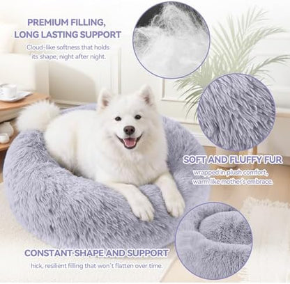 Large Dog Bed, Washable Plush Donut Dog Bed, 36 Inch