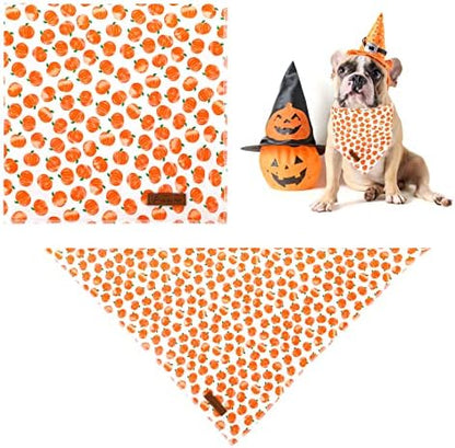 Halloween Pumpkin Dog Bandana, Halloween Triangle Bid Scarf with Pumpkin Pattern, Cotton Pet Kerchief for Girl Boy Dogs or Cats, Cute Puppy Bandana Fancy for Dogs