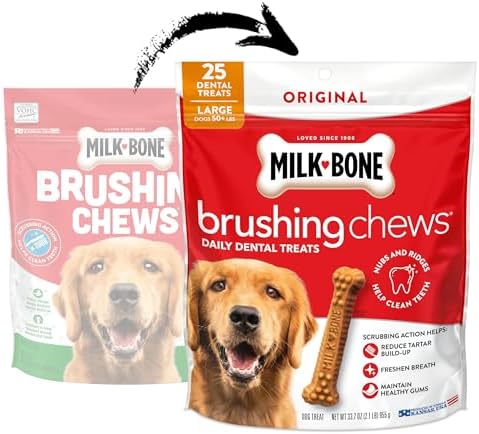 Milk-Bone Brushing Chews Original Chicken Flavor Daily Dental Dog Treats, Large, 33.7 Oz. Bag (Pack of 4)