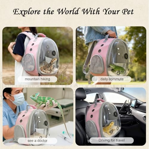 Back Extention Bearded Dragon Travel Backpack Carrier with Reptile Thermometer and Humidity Gauge Lizard Travel Cage Space Capsule Clear Bubble Window Astronaut Reptile Carrier Bag for Ball Python