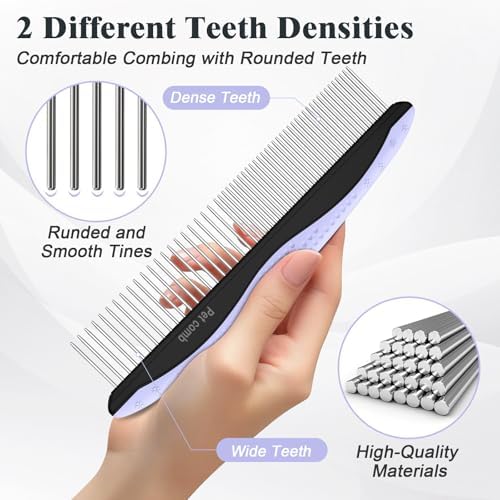 2PCS Self Cleaning Slicker Brush & Dog Comb - Skin Friendly Deshedding Grooming Tool for Dogs, Cats and Small Animals, Professional Deshedding Tool for Long and Short Haired Pets (Light Purple)