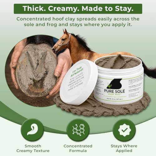 Pure Sole Hoof Clay for Horses Hoof Mud | for Horses with Thrush-Prone Hooves, Deep Sulcus Cracks & White Line Issues | Thick Creamy Hoof Clay for Wet, Muddy Conditions, 32 oz