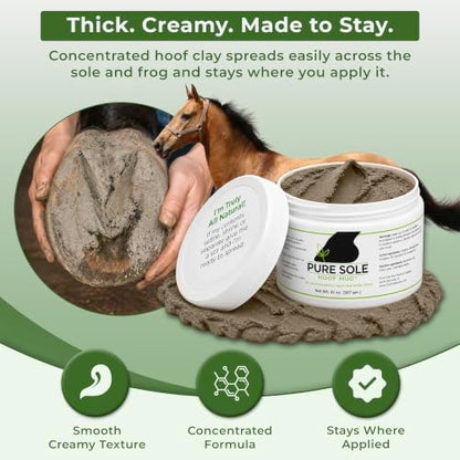 Pure Sole Hoof Clay for Horses Hoof Mud | for Horses with Thrush-Prone Hooves, Deep Sulcus Cracks & White Line Issues | Thick Creamy Hoof Clay for Wet, Muddy Conditions, 32 oz