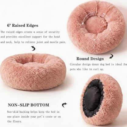 nononfish Small Dog Bed,Calming Donut Plush Round Pet Bed