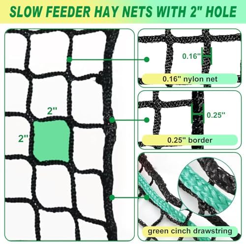 TONGMO 6x6 ft Round Bale Hay Net for Horses & Livestock - Slow Feeder Hay Nets with 2 inches Hole