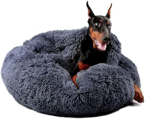 Himax Covered Large Dog Bed with Blanket Attached Calming Burrow Deep Grey