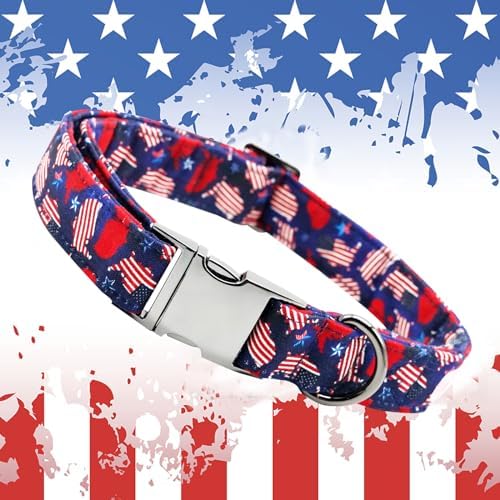 Independence Day Dog Collar, Summer American Flag Durable Metal Boy Dog Collars Adjustable Pet Collar for Small Medium Large Dogs