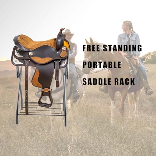 Saddle Rack Portable Folding Horse Saddle Stand for English and Western Saddles,28" L x 19" W x 37.5" H,Silver