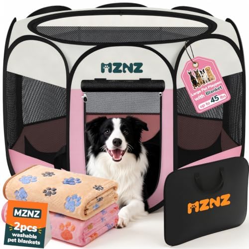 Dog Cat Small Animal Puppy Playpen Crate with 2 Blankets, Large, Pink