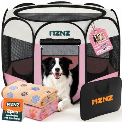 Dog Cat Small Animal Puppy Playpen Crate with 2 Blankets, Large, Pink