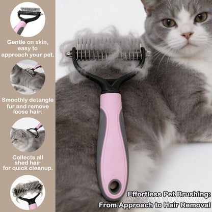 Pet Grooming Brush - Double-Sided Dematting Comb & Deshedding Tool for Dogs and Cats, Effortless Hair Removal, Ideal for Long-Haired Breeds, Reduce Shedding (1, Blue, Small)