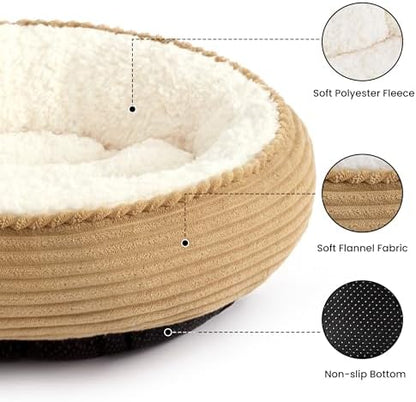 Love's cabin Round Donut Cat and Dog Cushion Bed, 20in Pet Bed for Cats or Small Dogs, Anti-Slip & Water-Resistant Bottom, Super Soft Durable Fabric Pet beds, Washable Luxury Cat Dog Bed Stripe Camel