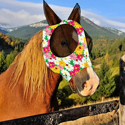 Weewooday 2 Pieces Horse Fly Masks for Horses Soft Fly Masks for Ears Smooth and Elasticity Mask with UV Protection(Flower Patterns,L)