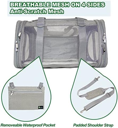 Soft-Sided Pet Carrier for Cats Small Dogs of 15 Lbs Medium Grey