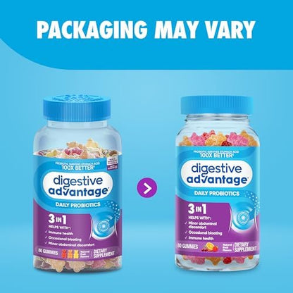 Digestive Advantage Probiotics - Digestive Health,Probiotic &VIT D,Daily Probiotics -Women &Men Occasional Bloating,Minor Abdominal Discomfort &Gut Health, 80 Count Natural Fruit Flavors (Pack of 12)