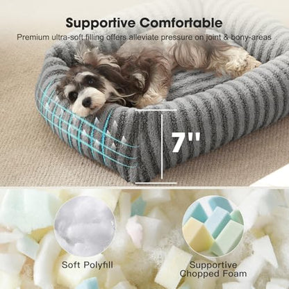 MIXJOY Medium Dog Beds for Medium Sized Dog, Calming Warming Pet Beds, Washable Dogs Bed with Removable Cover, Rectangle Pet Bed with Non-Slip Bottom, 25"x21"x7", Grey