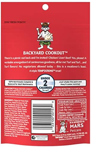 Temptations MixUps Crunchy and Soft Cat Treats, Cookout Flavor, 3 oz, 12pk