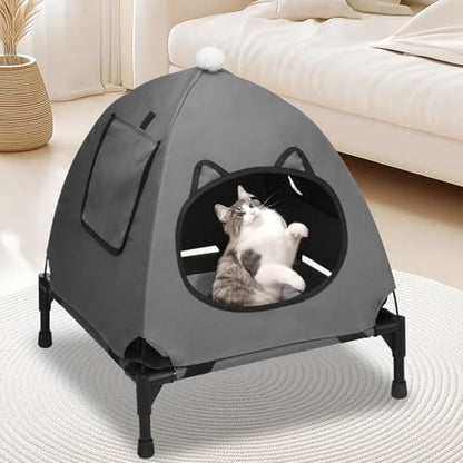 Pozico Elevated Dog Bed with Canopy and Breathable Mesh for Small Dog and Cat, 18.5x18.5x16.9 inch, Dark Gray