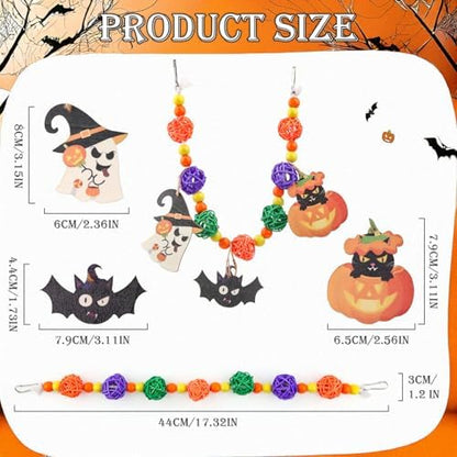 Abizoo Halloween Guinea Pig Bunny Toys Hanging, Natural Wood for Rabbits Teeth Grinding Chinchilla Dwarf Hamster Rat Gerbi Rabbit Chew Toys Treats Small Animals Enrichment Boredom for Cage