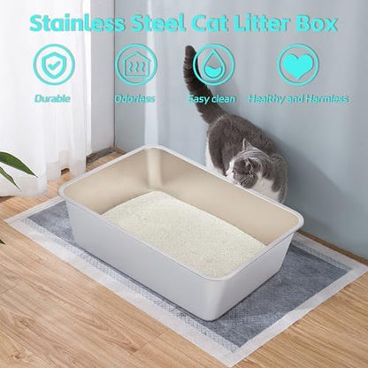 Stainless Steel Litter Box,Metal Litter Box for Big Cats 8IN Deep