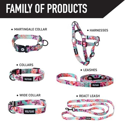Wolfgang Heavy Duty Martingale Dog Collar with Quick Release Nylon Buckle for Walking & Training, DigiFloral Print, Medium