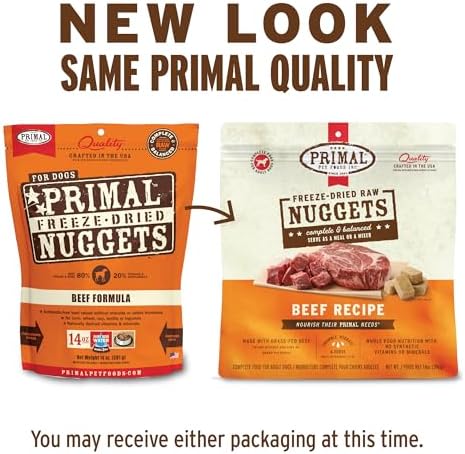 Primal Freeze Dried Raw Dog Food Nuggets, Beef, 14 oz (2 Pack)