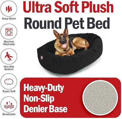 Majestic Pet 52 Inch Suede Calming Dog Bed Washable – Cozy Soft Round Dog Bed w/Spine Support for Dogs to Rest Head - Fluffy Donut Dog Bed 52x35x11 (Inch) - Round Pet Bed X- Large – Black (2025)
