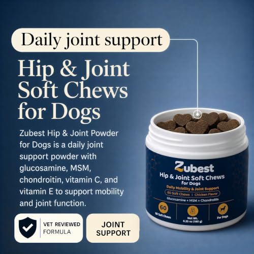 Zubest Hip & Joint Chews for Dogs, Glucosamine Chondroitin MSM, 60 Count