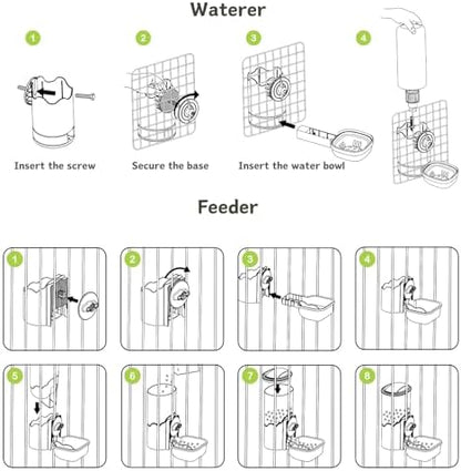 Automatic Pet Food Water Dispenser, Auto Gravity Pet Feeder Water Bottle Set for Cage, Feeding Station for Puppy Kitten Rabbit Guinea Pigs Chinchilla Ferret Hedgehog (Blue)