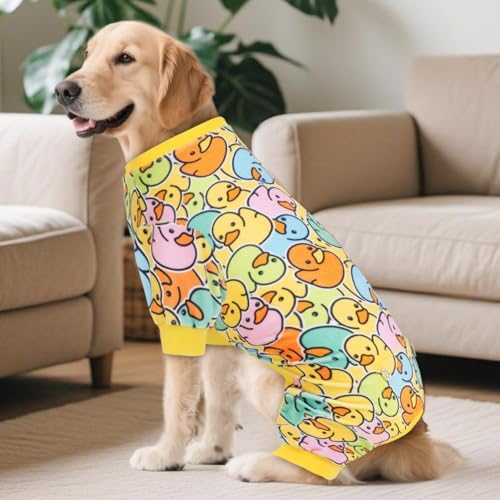 KYEESE Velvet Dog Pajamas for Medium Large Dogs Soft Onesie, Colorful Duck
