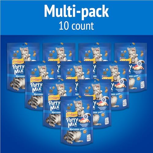 Friskies Purina Party Mix Beachside Crunch Cat Treats, (10) 2.1 oz Pouch