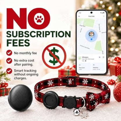 Cat Tracker GPS for Android, Pet GPS Tracker Collar for Cats No Subscription, IP67 Waterproof Cat Collar with Tracker Compatible with Google Find Hub – Replaceable 1-Year Battery, Android Only (Red)
