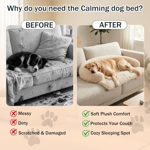 Calming Dog Bed for Couch, Thickened Plush Dog Mat with Raised Bolster