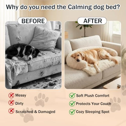 Calming Dog Bed for Couch, Thickened Plush Dog Mat with Raised Bolster