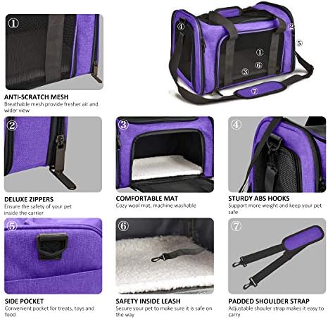 Henkelion Large Cat Carriers Dog Carrier Pet Carrier for Large Cats Dogs Puppies up to 25Lbs, Big Dog Carrier Soft Sided, Collapsible Travel Puppy Carrier - Large - Purple