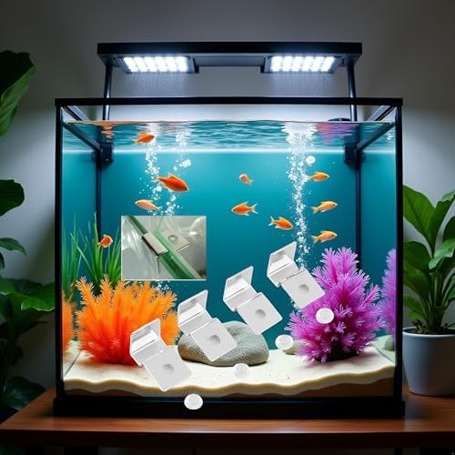 4Pcs Pssopp Aquarium Cover Bracket, Fish Glass Cover Clip Stainless Steel Aquarium Glass Covers Support Bracket Holders Universal Lid Clips for Rimless Aquariums(5mm)
