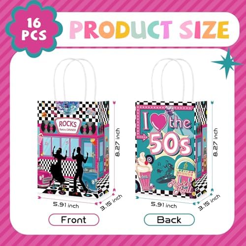 Greencian 16Pcs 1950's Rock and Roll Party Favor Bags 1950s Goodie Bags