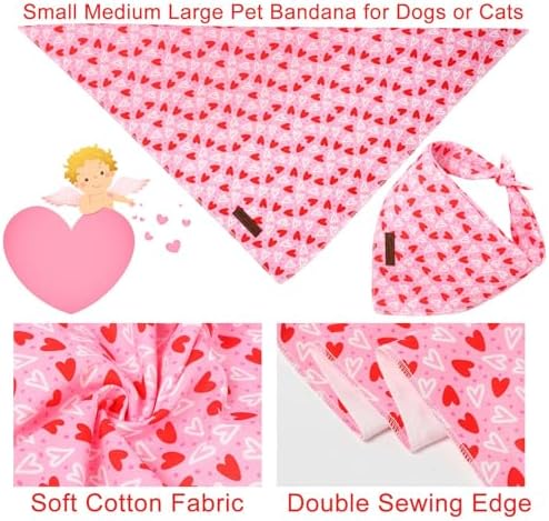 Valentine’s Dog Bandana, UP URARA PUP Valentine Triangle Bid Red Love Heart Scarf for Girl Boy Small Medium Dogs or Cats, Adorable Puppy Wedding & Valentine’s Bandana, Sweat Cotton Pet Kerchief,S