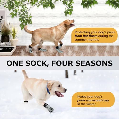 8Pcs Dog Socks to Prevent Licking - Double Side Dogs Booties for Hardwood Floors, Pawsocks, No Twist Non Slip Dog Socks, Light Grey and Black, M