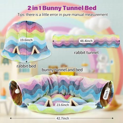 BWOGUE Bunny Tunnel Bed, 2-in-1 Collapsible Rabbit Tunnel Hideout with Mat