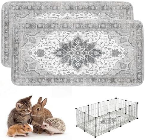 Washable Guinea Pig Pee Pads,Absorbent Reusable Guinea Pig Cage Liners,Waterproof,Leak-Proof & Non-Slip Potty Pads for Small Animals Rabbit Hamster Rat.(Gray Floral,24"x48")