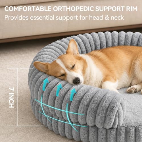 Luxury Donut Dog Bed, Fluffy Orthopedic Dog Couch Washable Round Pet Sofa