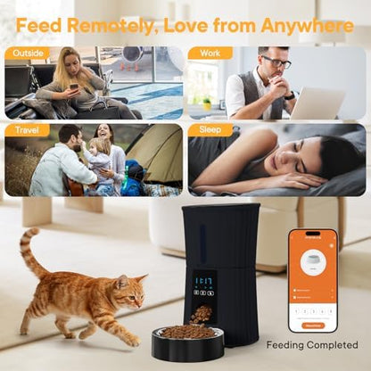 NEWBULIG Automatic Cat Feeder with APP 4L Small Dog Food Dispenser, Black