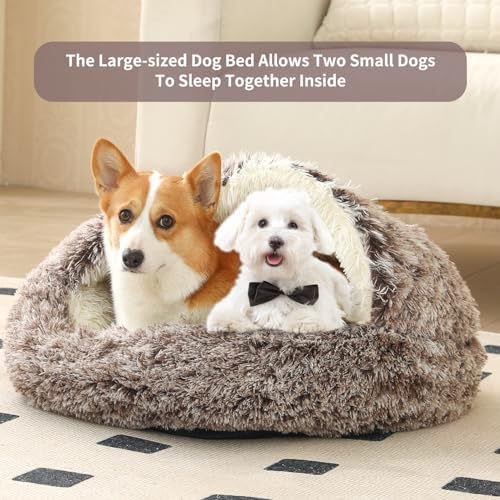 Hooded Donut Dog Bed, Self-Warming Cat Cave for Puppies & Kittens