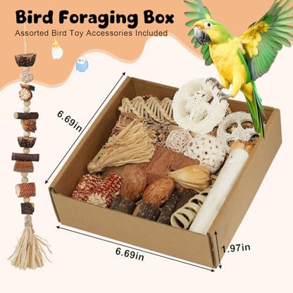Bird Toys Parrot Foraging Box Parakeet Toys with DIY Hanging String