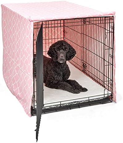 MidWest Homes for Pets XL Dog Crate Cover Featuring Teflon Fabric Protector, Poly-Cotton Privacy Kennel Cover Fits Most 48-inch Crates, Pink Designer Print, Machine Washable, Reduces Barking